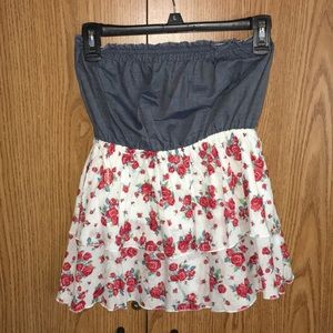 NWOT BONGO Floral Denim Tube Top with Ruffles